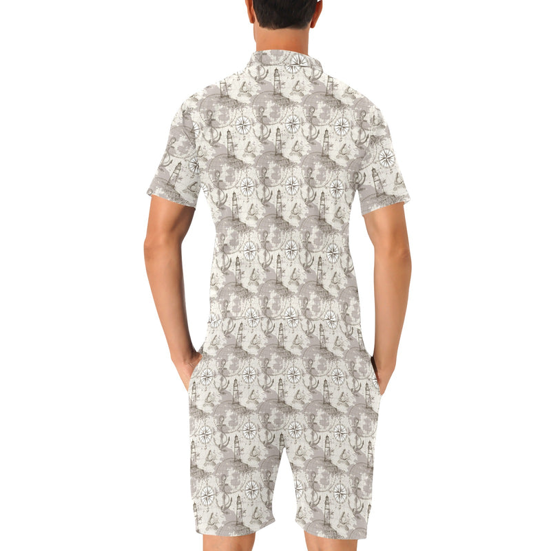 Nautical Map Design Themed Print Men's Romper