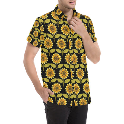Sunflower Pattern Print Design SF015 Men's Short Sleeve Button Up Shirt