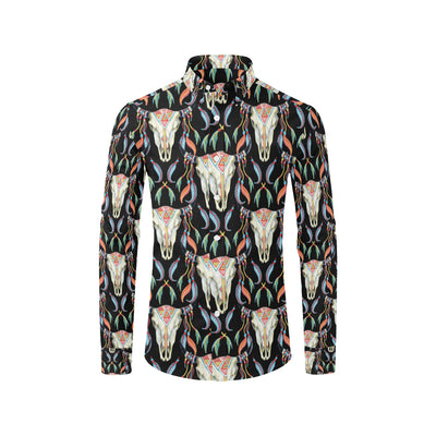 Buffalo Head Boho Style Pattern Print Design 01 Men's Long Sleeve Shirt