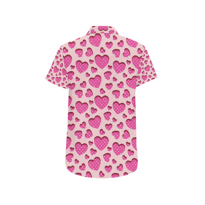 Heart Pink Pattern Print Design HE06 Men's Short Sleeve Button Up Shirt