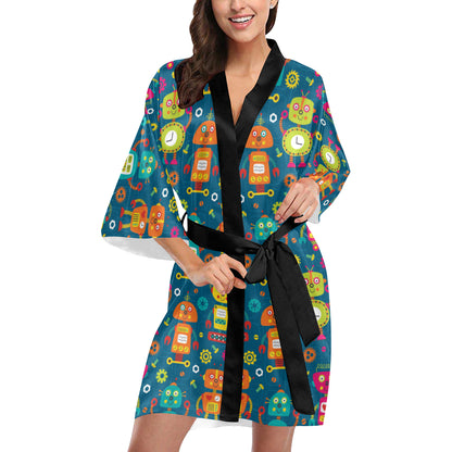 Robot Pattern Print Design A04 Women's Short Kimono