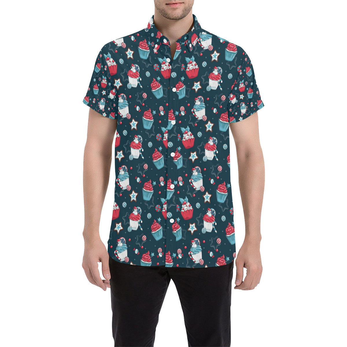 Cupcake Pattern Print Design 03 Men's Short Sleeve Button Up Shirt