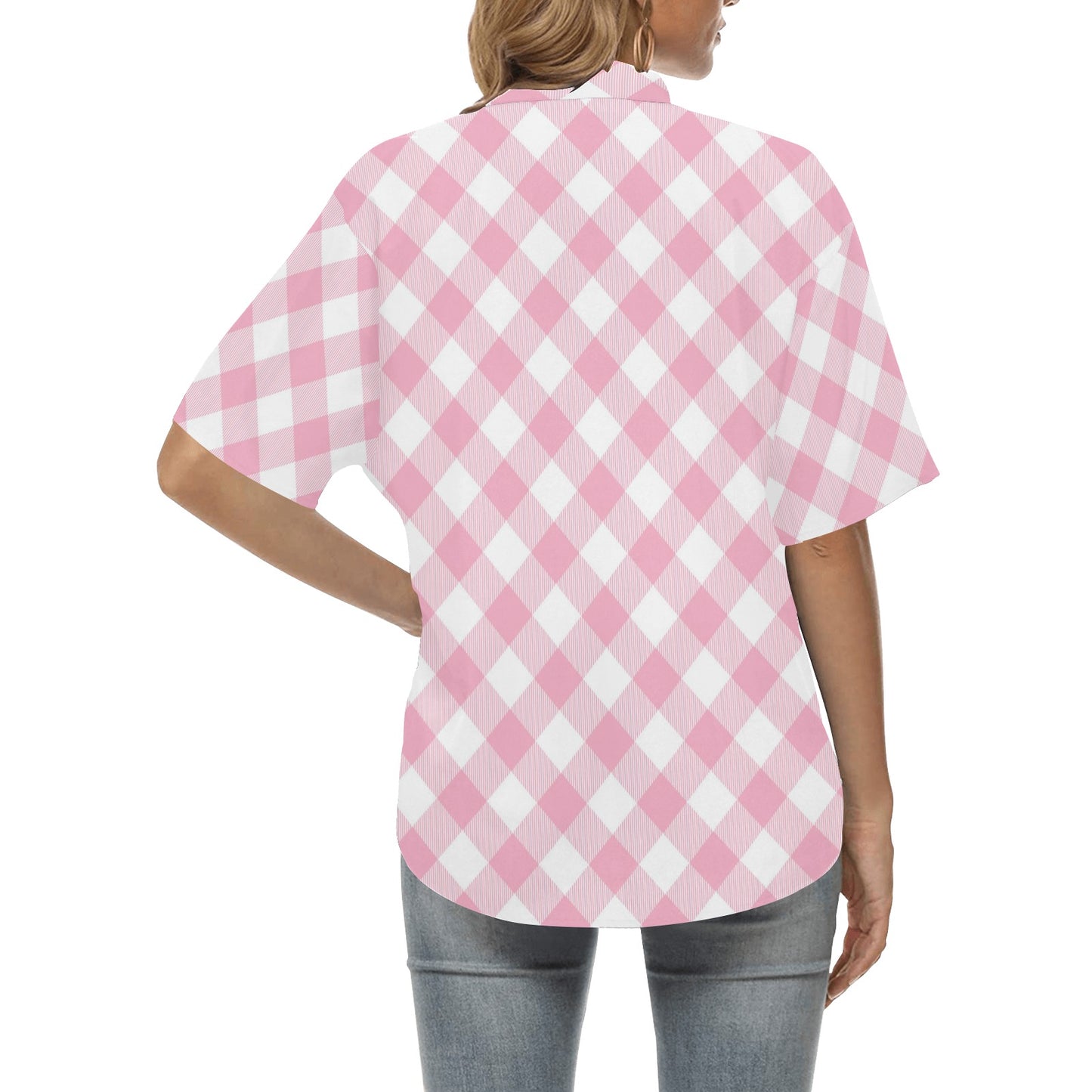 Gingham Pink Pattern Print Design 02 Women's Hawaiian Shirt