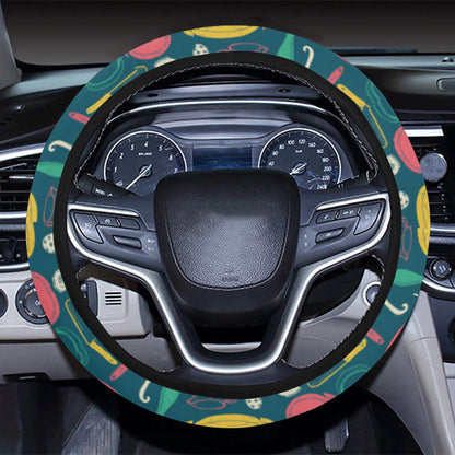Cooking Kitchen Tools Pattern Print Design 01 Steering Wheel Cover with Elastic Edge