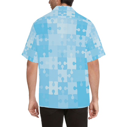 Puzzle Blue Pattern Print Design A04 Men's Hawaiian Shirt