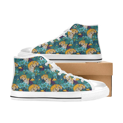 Tiger Tropical Print Design LKS301 High Top Women's White Shoes