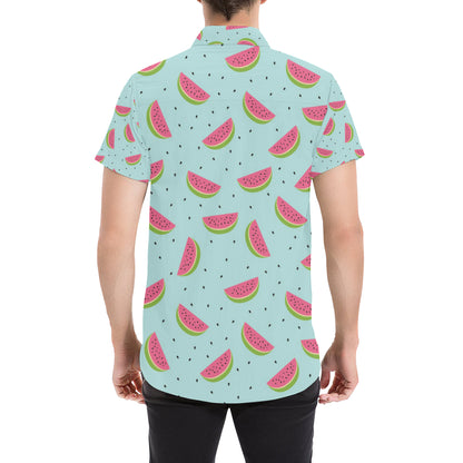 Watermelon Pattern Print Design WM06 Men's Short Sleeve Button Up Shirt