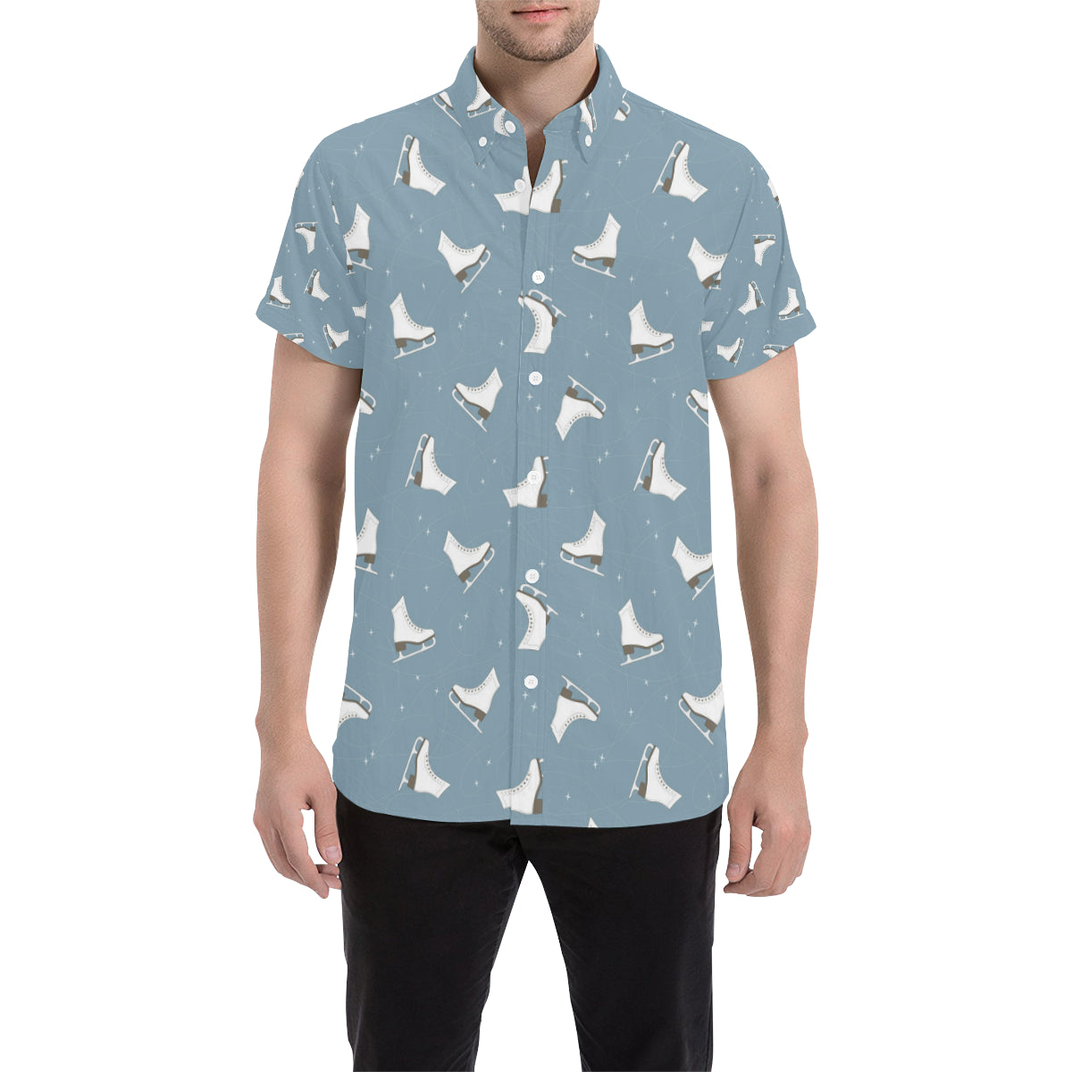 Ice Skate Pattern Print Design 02 Men's Short Sleeve Button Up Shirt