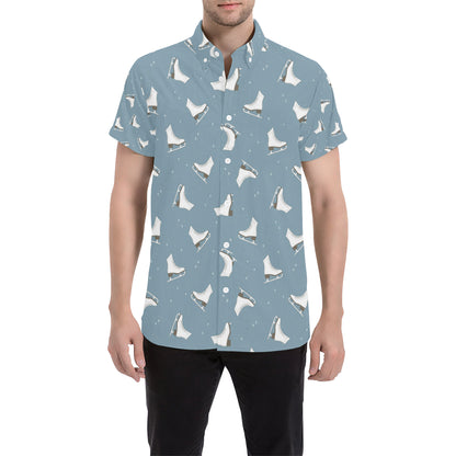 Ice Skate Pattern Print Design 02 Men's Short Sleeve Button Up Shirt