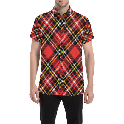 Plaid Red Pattern Print Design A03 Men's Short Sleeve Button Up Shirt