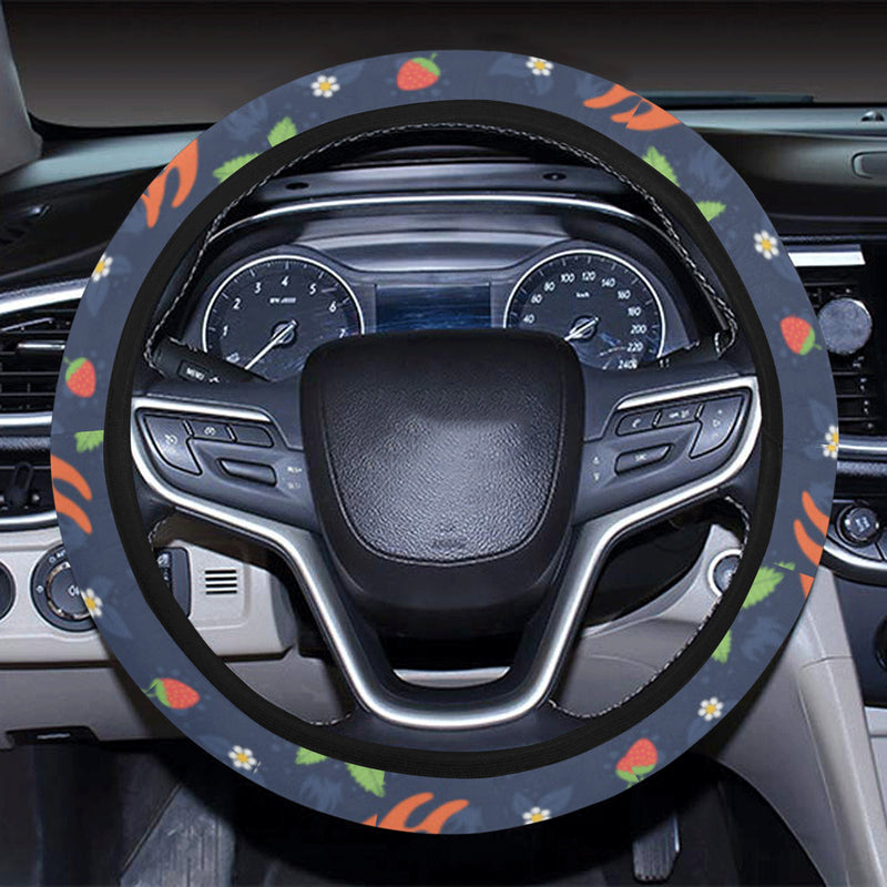 Fox Strawberry Print Pattern Steering Wheel Cover with Elastic Edge