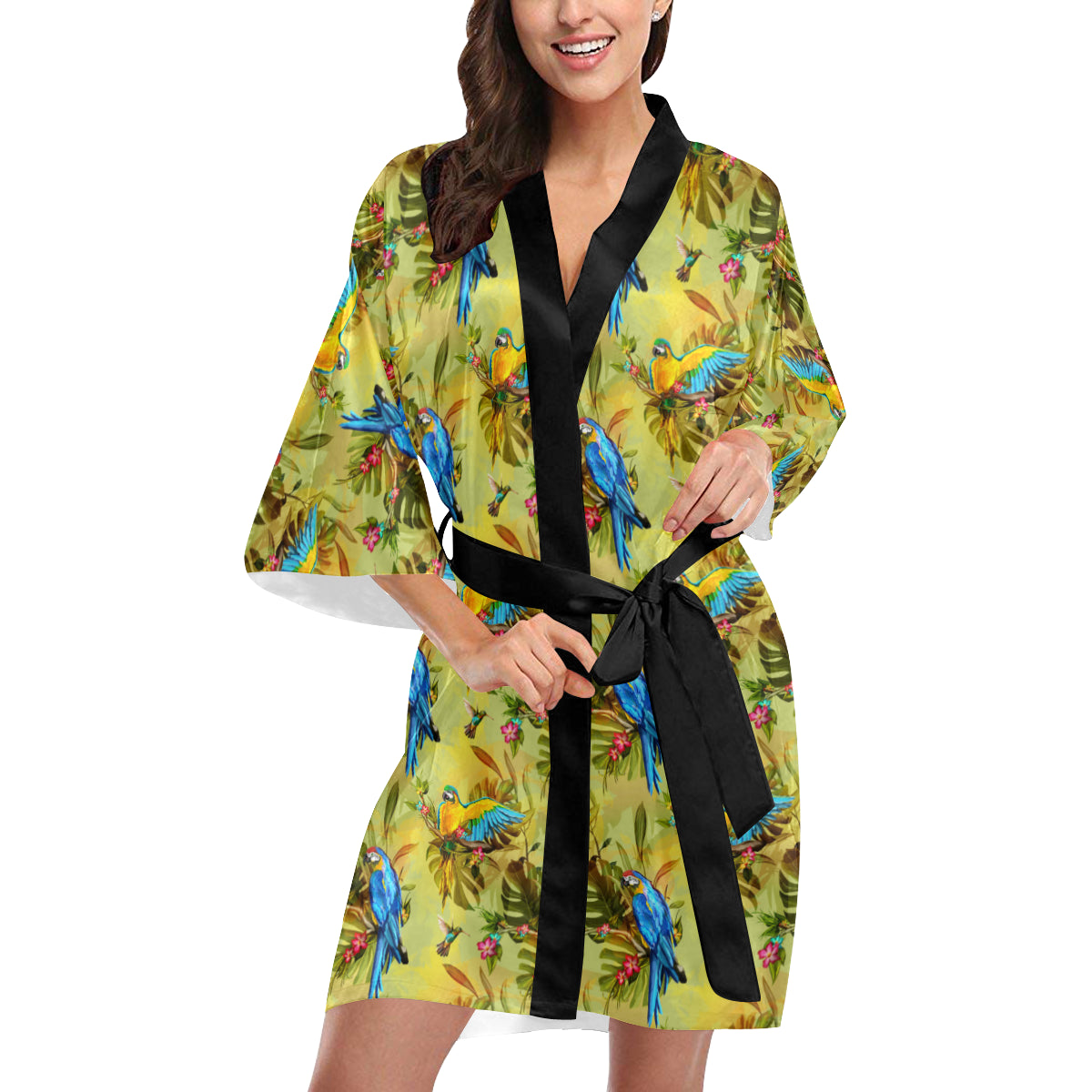 Parrot Pattern Print Design A02 Women's Short Kimono