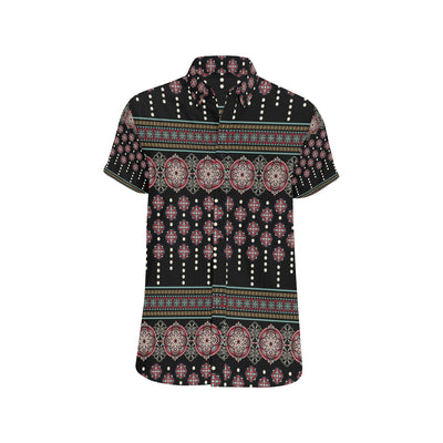 Ethnic Dot Style Print Pattern Men's Short Sleeve Button Up Shirt