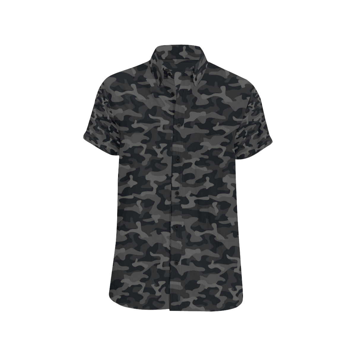 Camo Black Pattern Print Design 02 Men's Short Sleeve Button Up Shirt