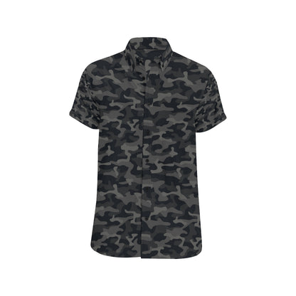 Camo Black Pattern Print Design 02 Men's Short Sleeve Button Up Shirt