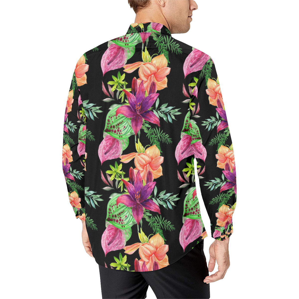 Amaryllis Pattern Print Design AL09 Men's Long Sleeve Shirt