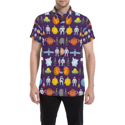 Alien Astronaut Planet Men's Short Sleeve Button Up Shirt