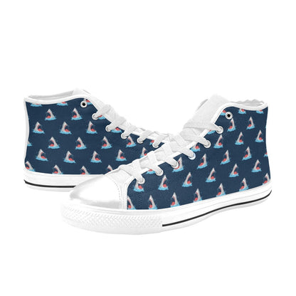 Shark Print Design LKS3010 High Top Women's White Shoes