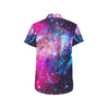 Galaxy Night Purple Space Print Men's Short Sleeve Button Up Shirt