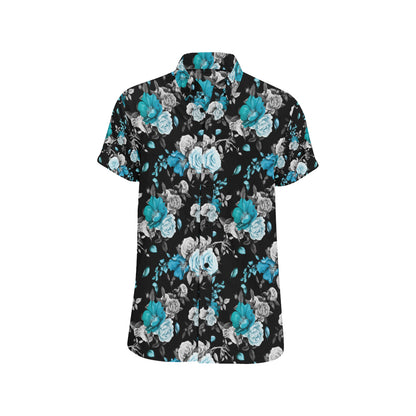 Rose Pattern Print Design A02 Men's Short Sleeve Button Up Shirt