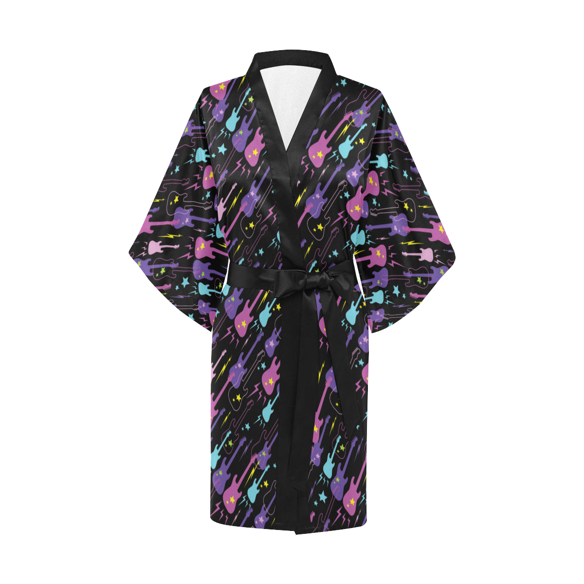 Electric Guitar Pattern Print Design 02 Women's Short Kimono