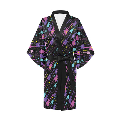Electric Guitar Pattern Print Design 02 Women's Short Kimono