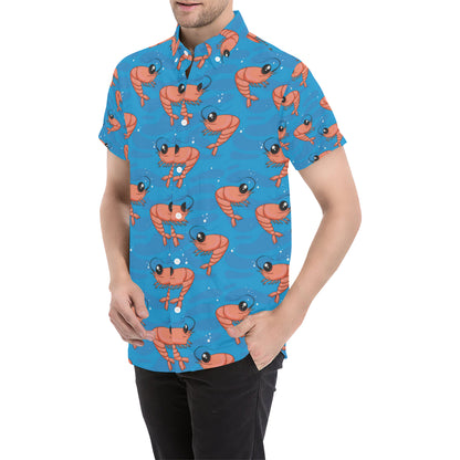 Prawn Cute Pattern Print Design 03 Men's Short Sleeve Button Up Shirt