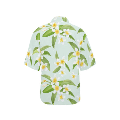 Yellow Plumeria Pattern Print Design PM024 Women's Hawaiian Shirt