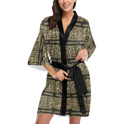 Mayan Pattern Print Design 02 Women's Short Kimono