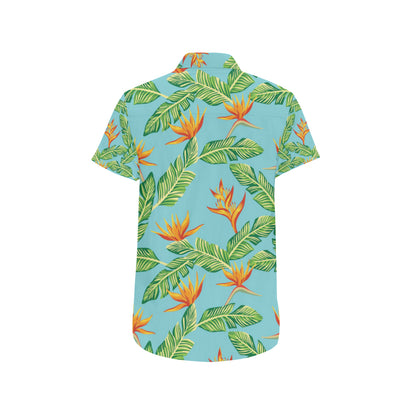 Bird Of Paradise Pattern Print Design BOP04 Men's Short Sleeve Button Up Shirt
