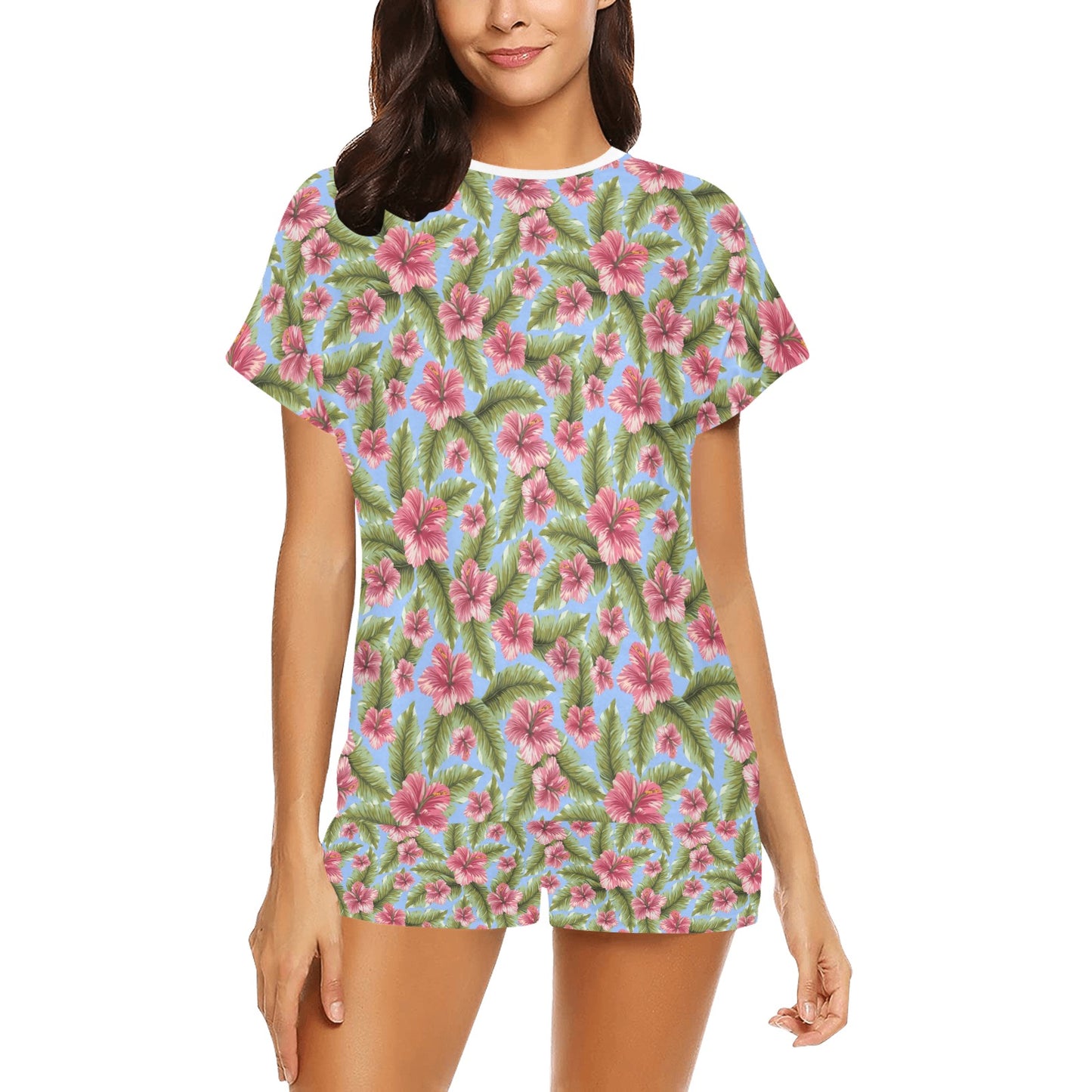 Tropical Flower Print Design LKS301 Women's Short Pajama Set