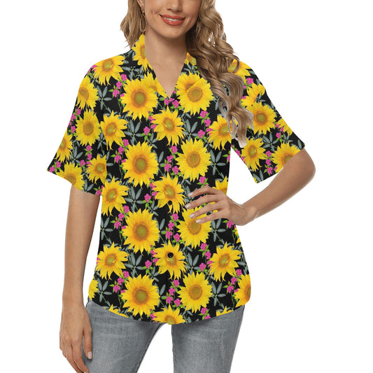 Sunflower Pattern Print Design SF014 Women's Hawaiian Shirt