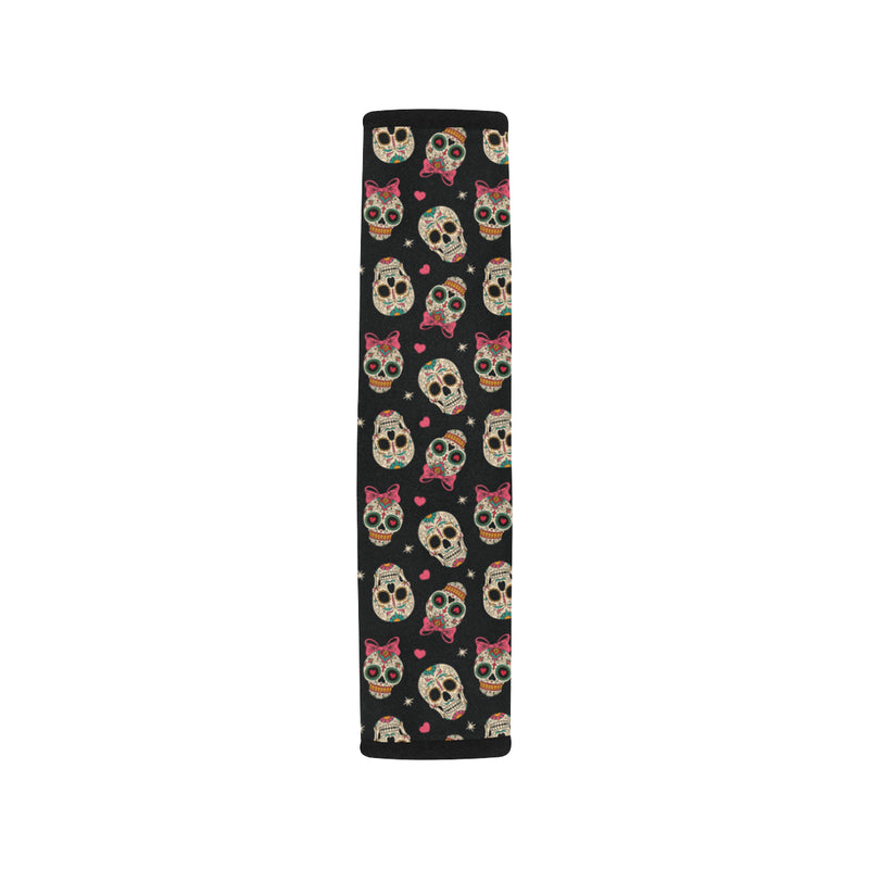 Sugar Skull Pink Bow Themed Print Car Seat Belt Cover