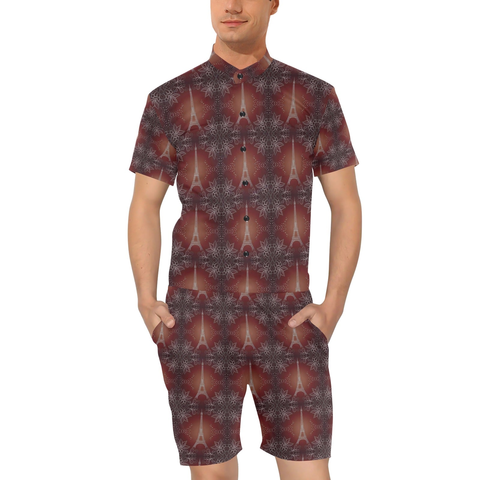 Eiffel Tower Drawing Print Men's Romper