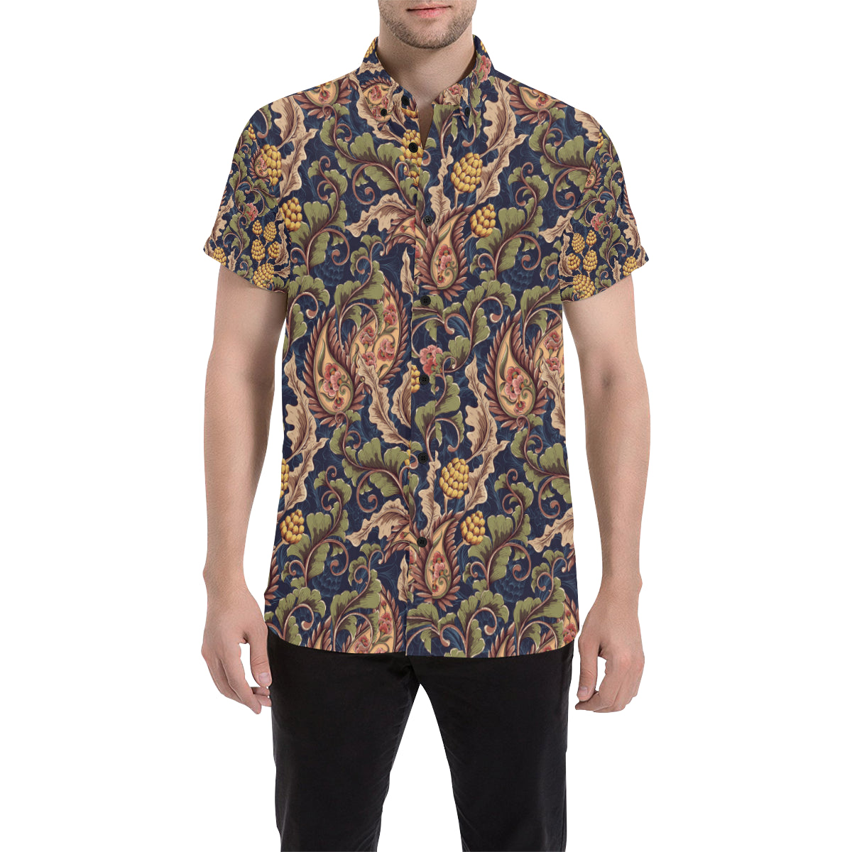 Floral Vintage Classic Print Men's Short Sleeve Button Up Shirt