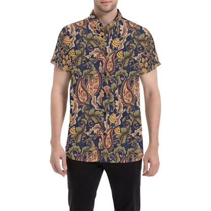 Floral Vintage Classic Print Men's Short Sleeve Button Up Shirt