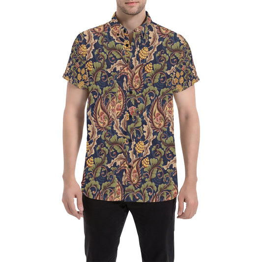 Floral Vintage Classic Print Men's Short Sleeve Button Up Shirt