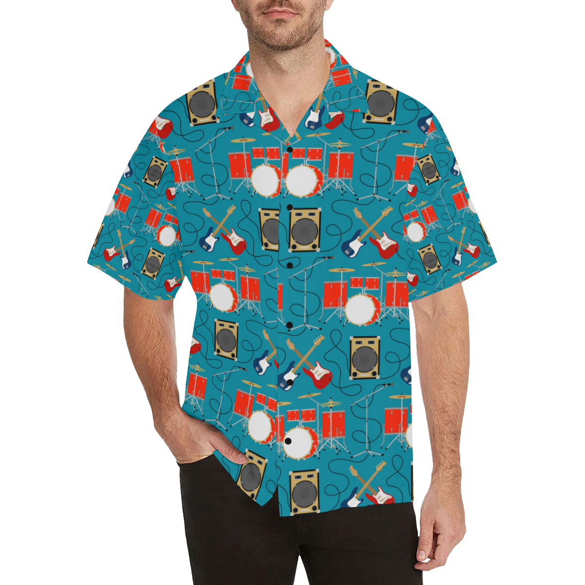Drum Set Guitar Pattern Print Design 02 Men's Hawaiian Shirt