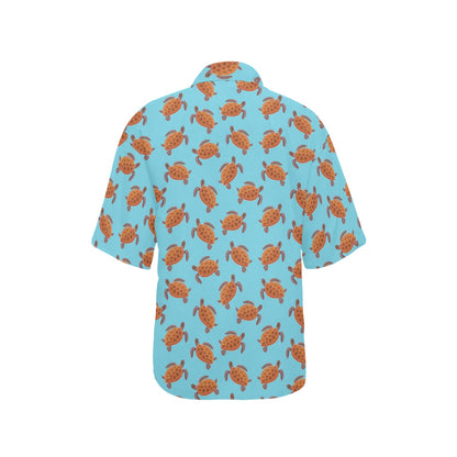 Brow Sea Turtle Print Pattern Women's Hawaiian Shirt