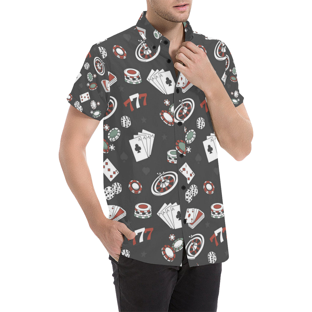 Casino Pattern Print Design 02 Men's Short Sleeve Button Up Shirt