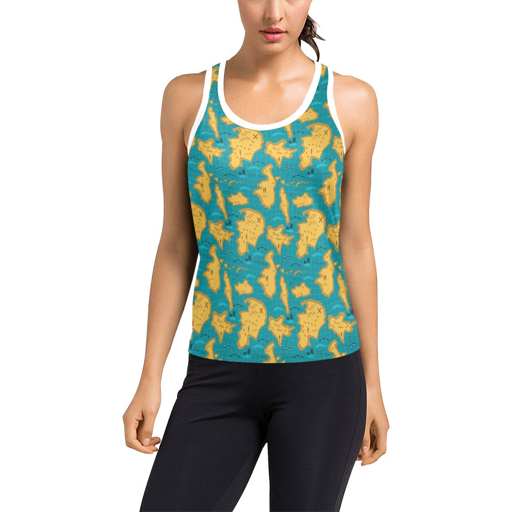 World Map Print Design LKS301 Women's Racerback Tank Top