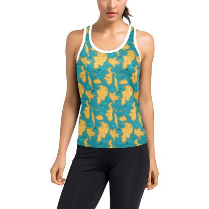 World Map Print Design LKS301 Women's Racerback Tank Top
