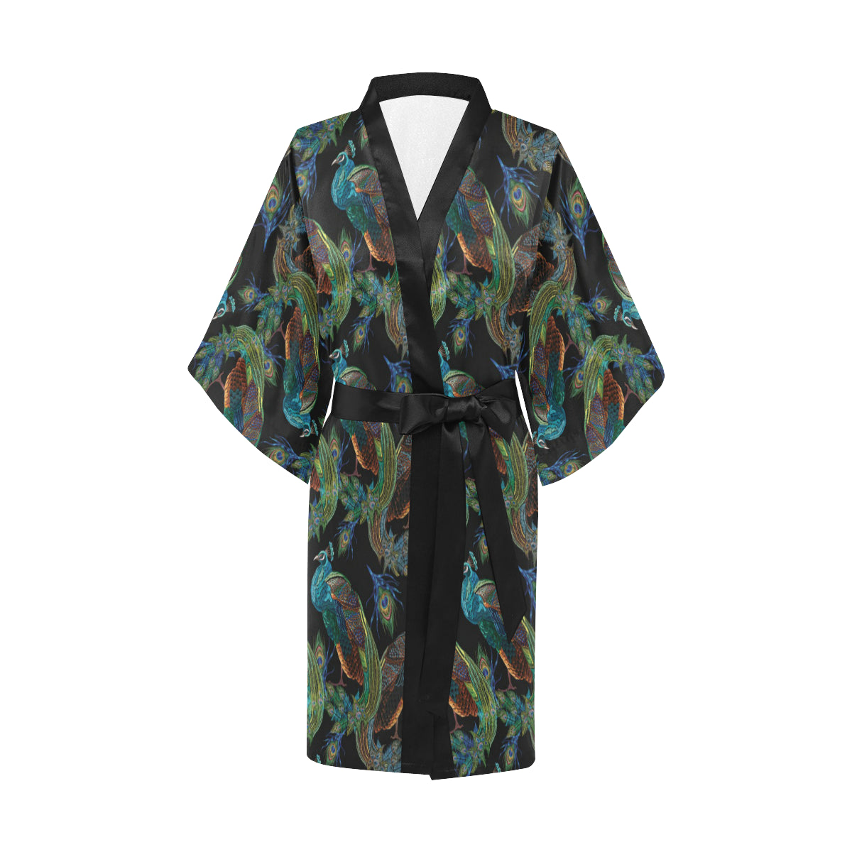 Peacock Pattern Print Design A04 Women's Short Kimono