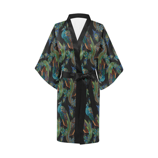 Peacock Pattern Print Design A04 Women's Short Kimono