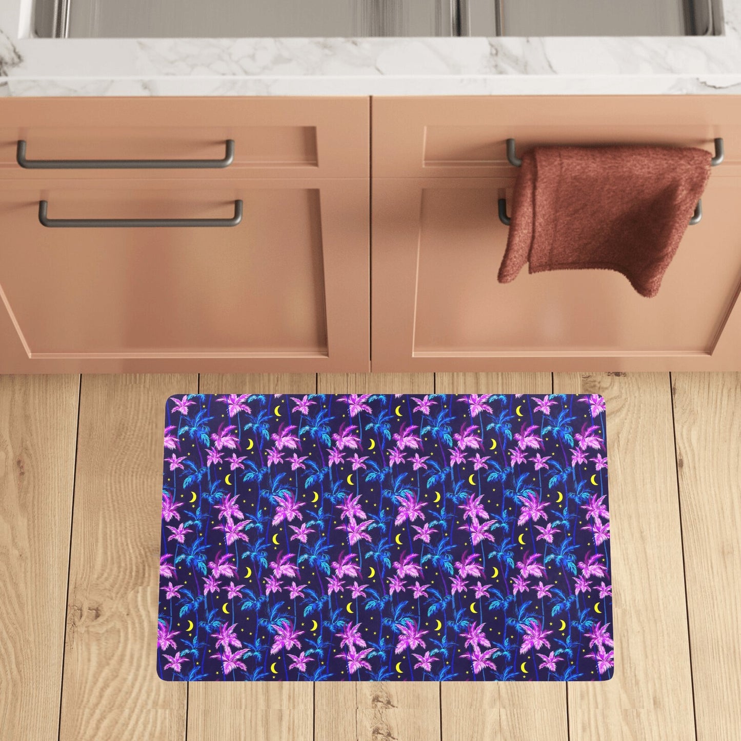Palm Tree Night Scene Design Print Kitchen Mat