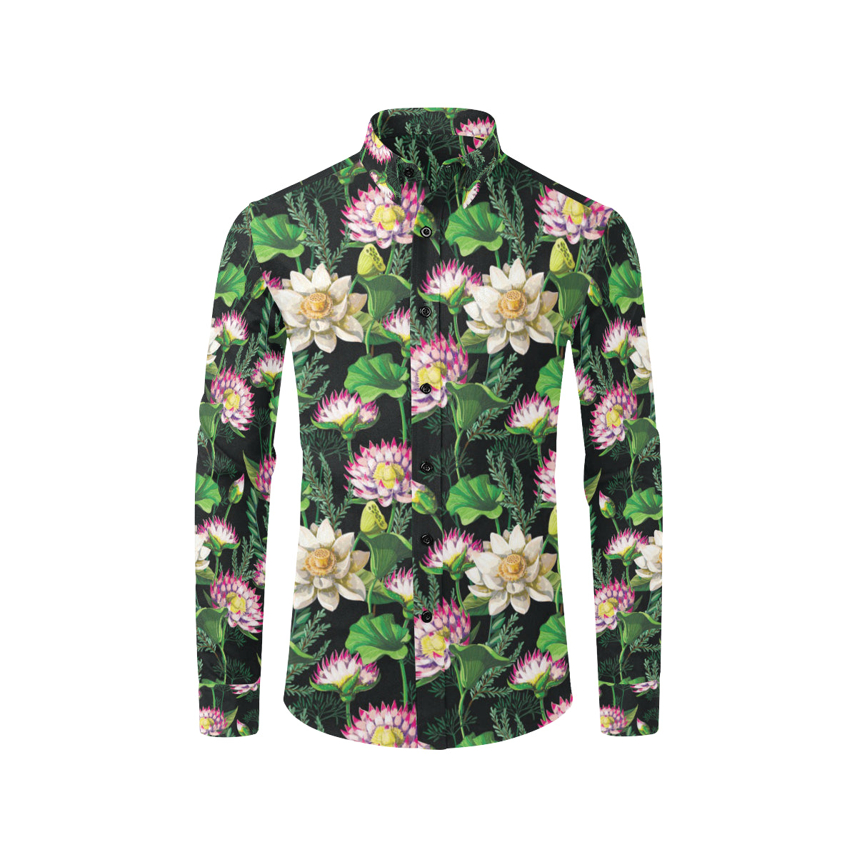 Water Lily Pattern Print Design WL010 Men's Long Sleeve Shirt