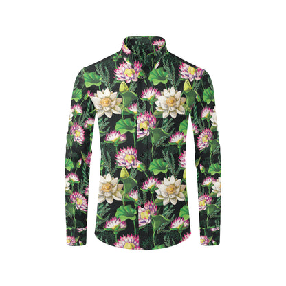 Water Lily Pattern Print Design WL010 Men's Long Sleeve Shirt