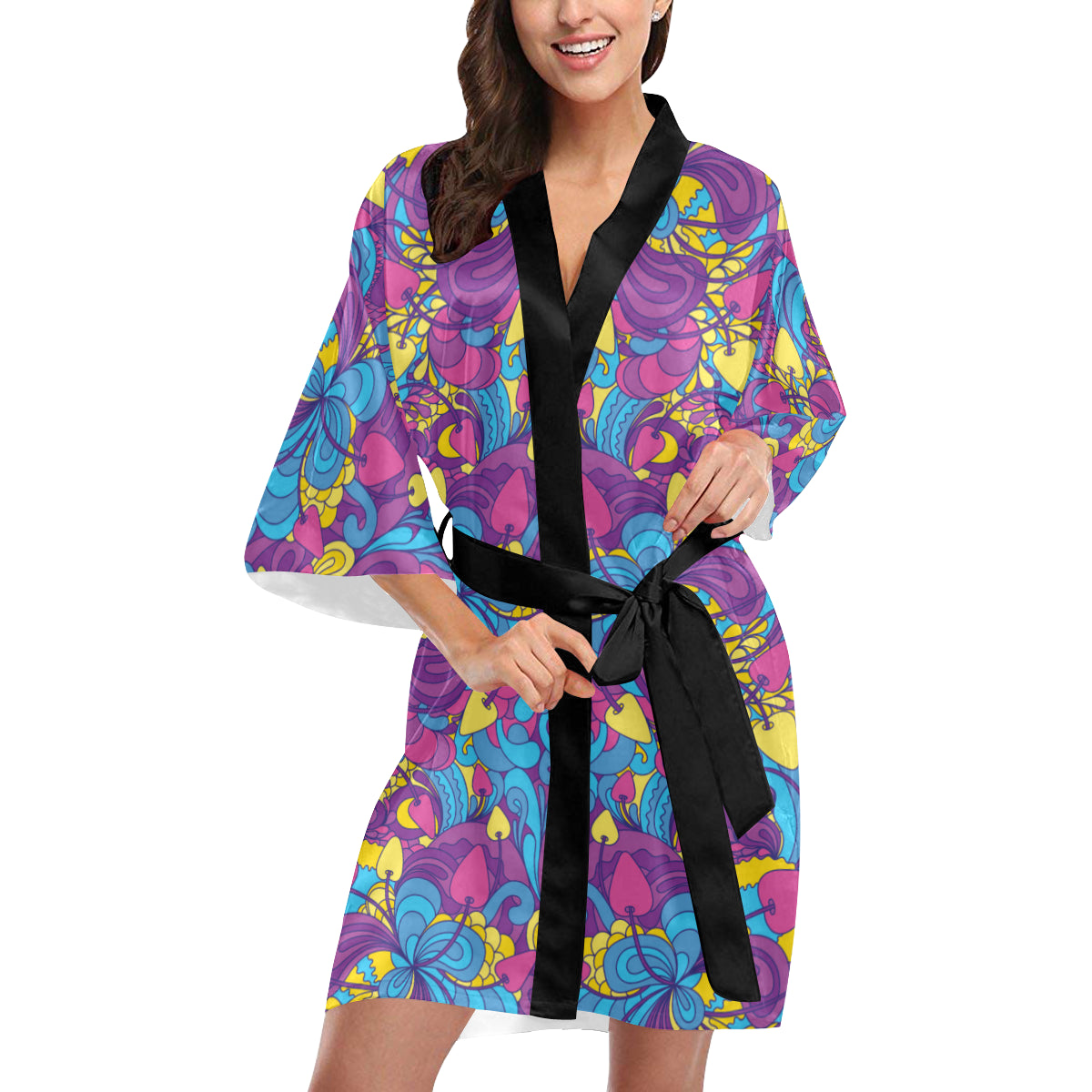 Psychedelic Mushroom Pattern Print Design A03 Women's Short Kimono