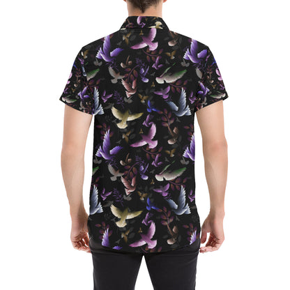 Pigeon Pattern Print Design 01 Men's Short Sleeve Button Up Shirt