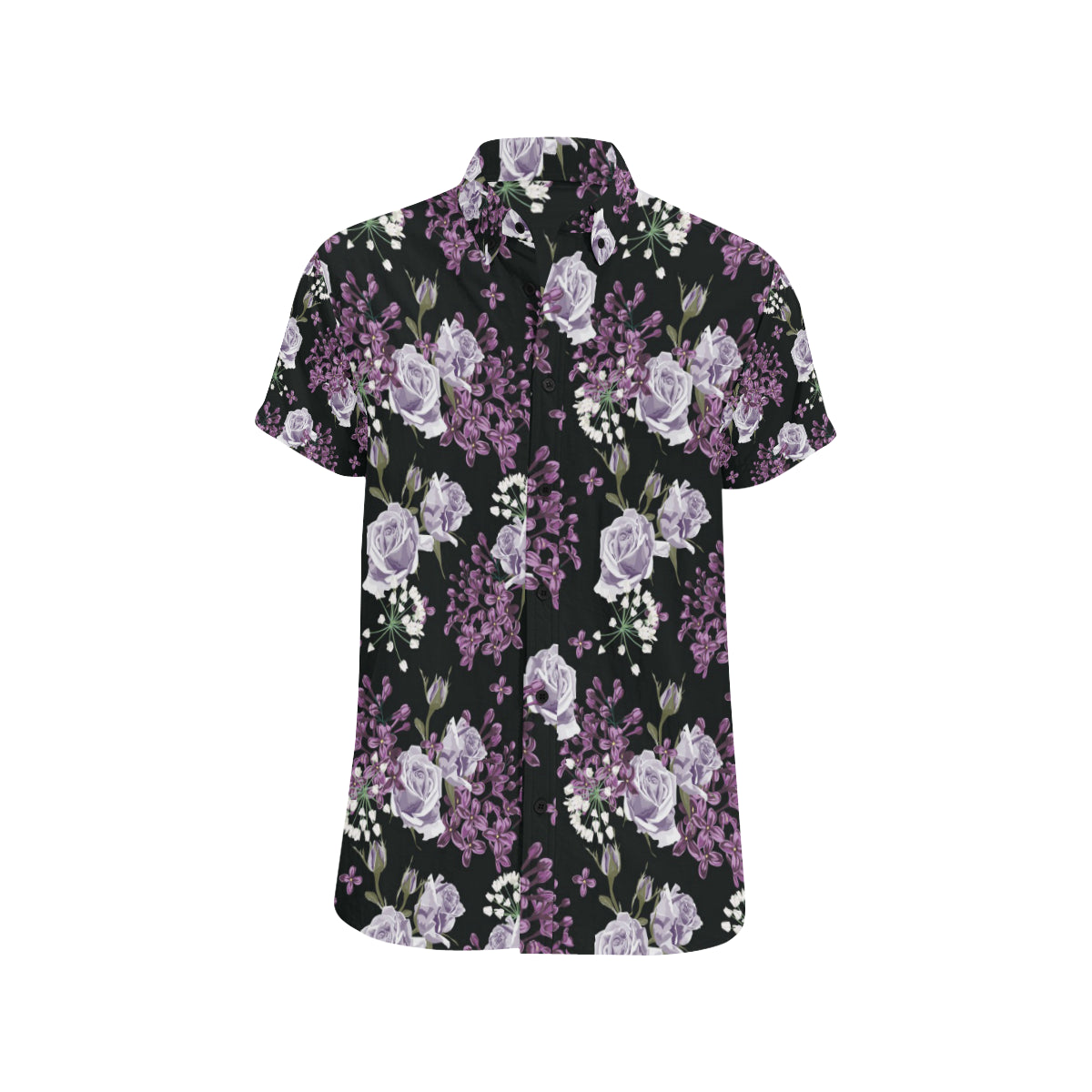 Lilac Pattern Print Design LI04 Men's Short Sleeve Button Up Shirt